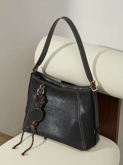 Artisan Stitched Genuine Leather Bag - Vintage Western Shoulder Tote with Tassel