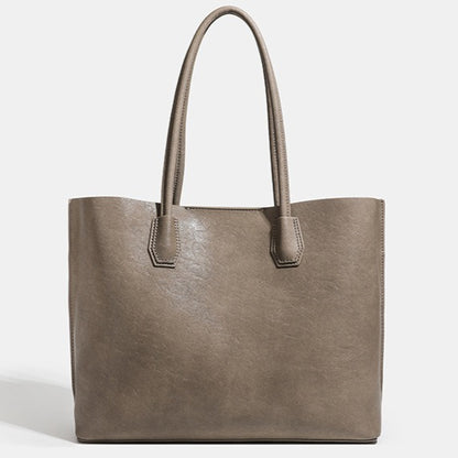 Minimalist Soft Genuine Leather Magnetic Slouchy Tote Shoulder Bag