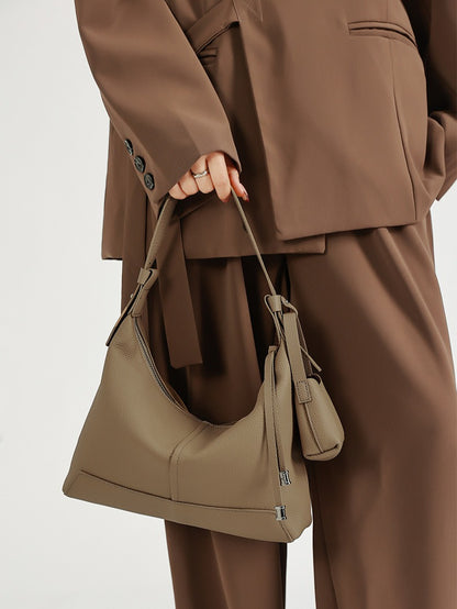 The Ethereal Slouchy Genuine Leather Bag - Minimalist Pebbled Hobo with Mini Pouch