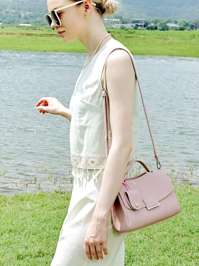 Chic Genuine Leather Square Flap Clutch Bag