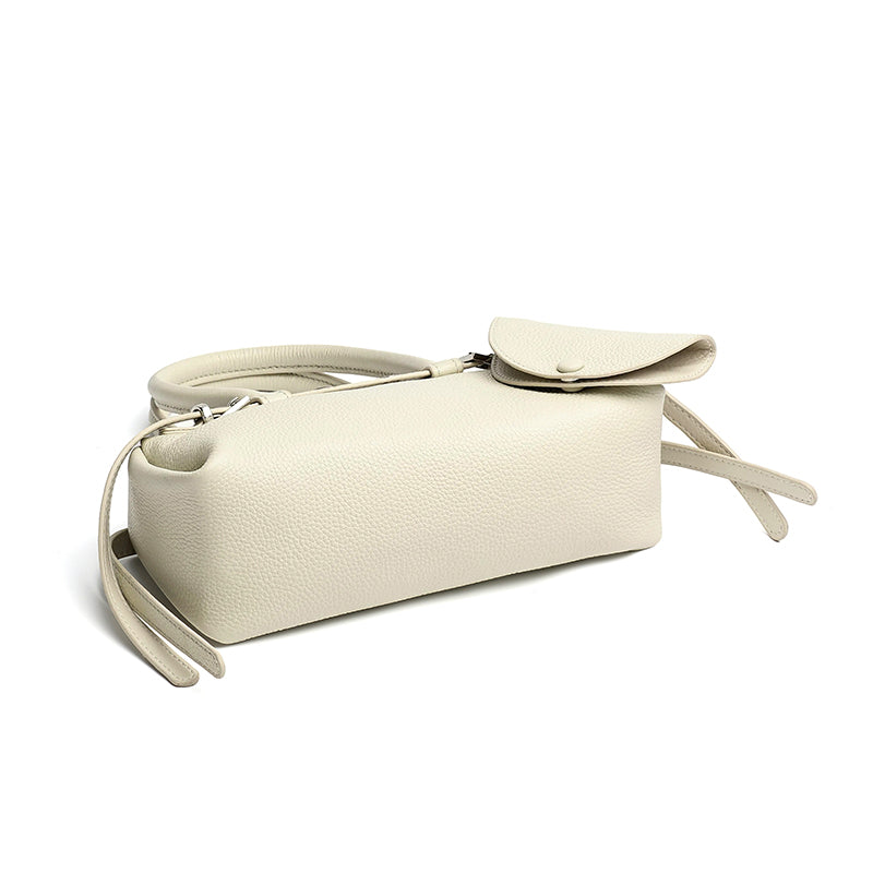 Refined Genuine Leather Petite Boston Clutch Bag with Mini Pouch