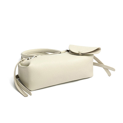 Refined Genuine Leather Petite Boston Clutch Bag with Mini Pouch