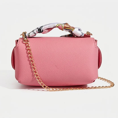Borsa elegante retrò a spalla e tracolla in vera pelle con catena e foulard di seta