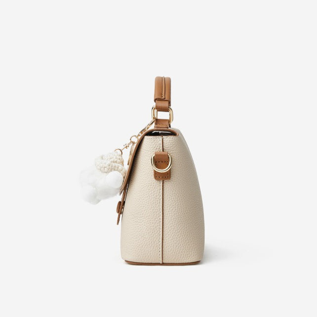 Women's Luxury Pebbled Leather Top-Handle Bag with Cloud Charm