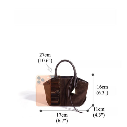 Graceful Slouchy Suede Genuine Leather Shell Tote Clutch Bag with Charm
