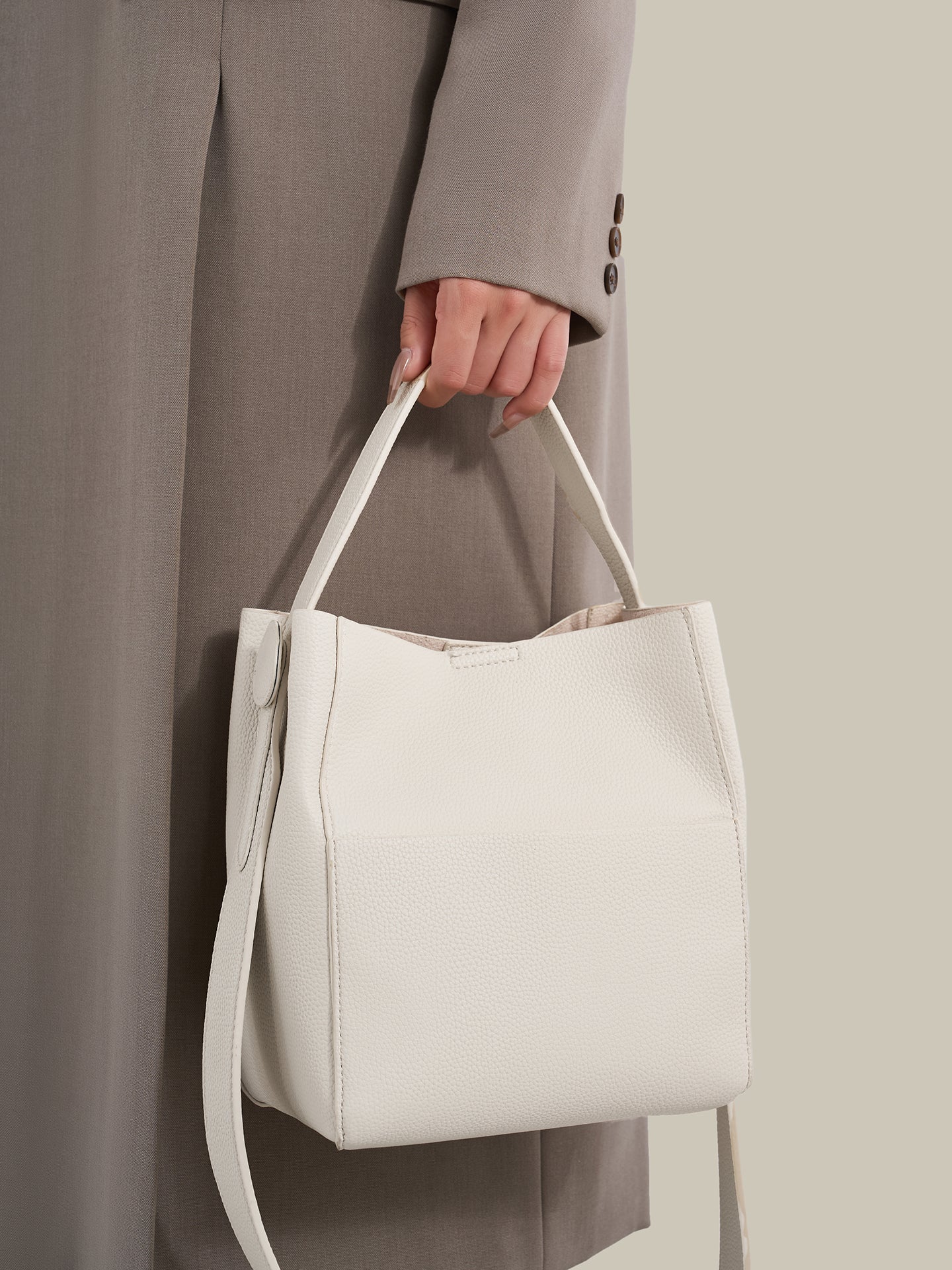Supple Pebbled Vegan Eco-Leather Bucket Clutch Bag