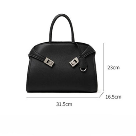 Luxury Retro Genuine Leather Lychee Pattern Double Buckle Tote Crossbody Bag