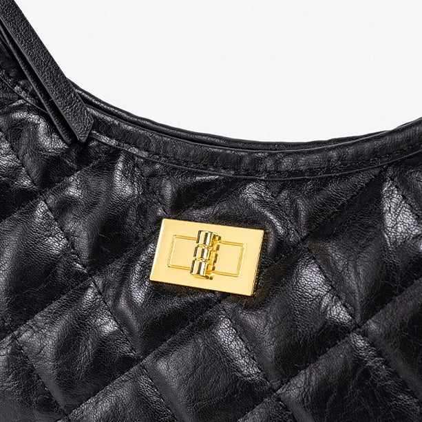 Classic Quilted Vegan Eco-Leather Chain Hobo Clutch Bag