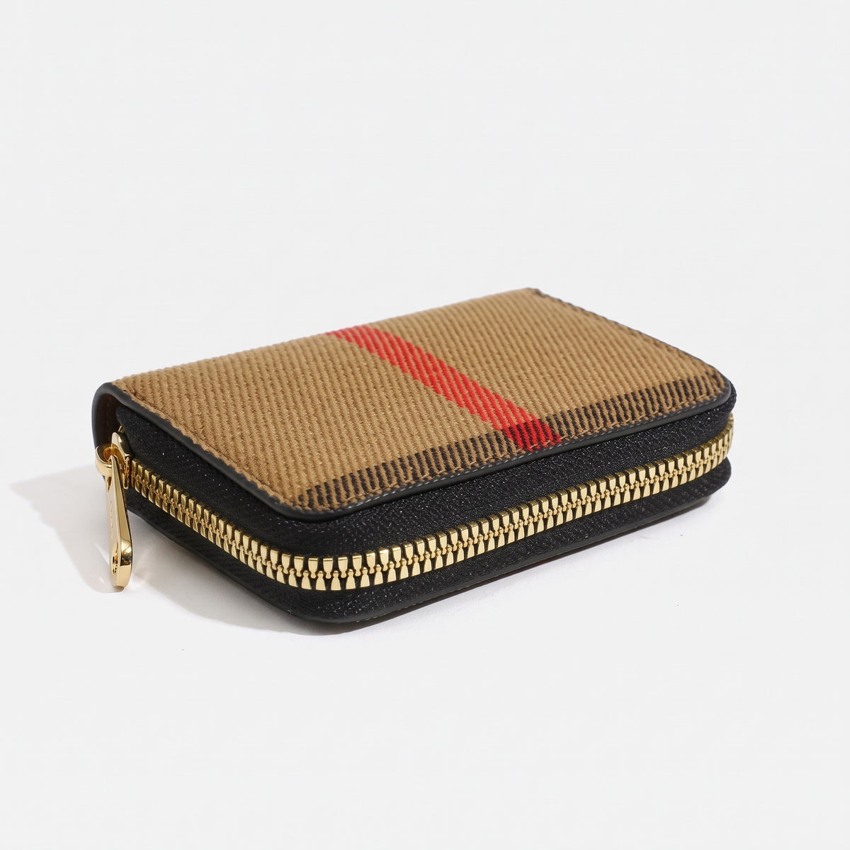 Portacarte vintage in tela stile tartan con cerniera
