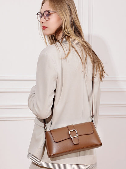Retro Genuine Leather Baguette Clutch Bag