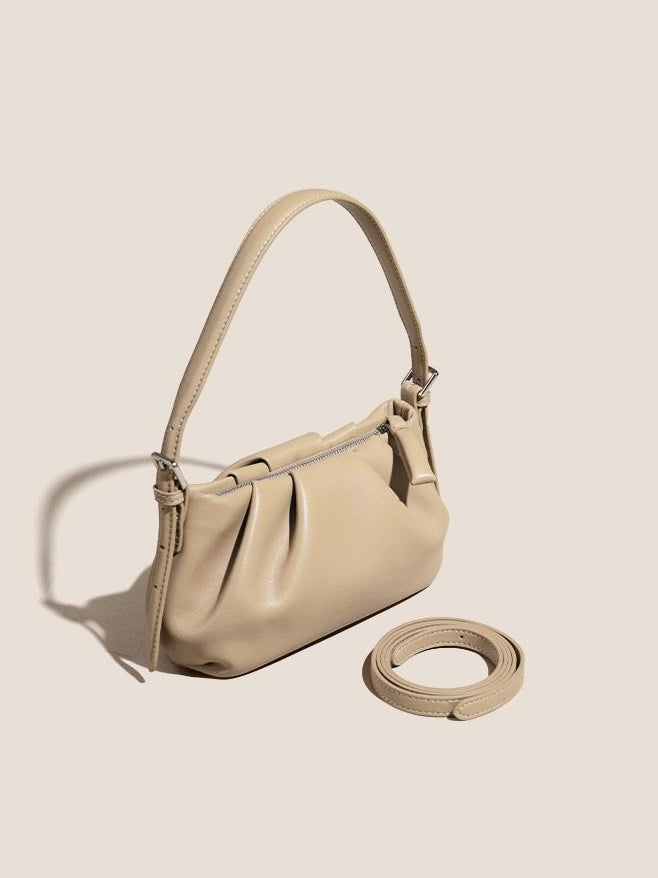 The Soft Genuine Leather Ruched Hobo Shoulder Bag with Adjustable Strap