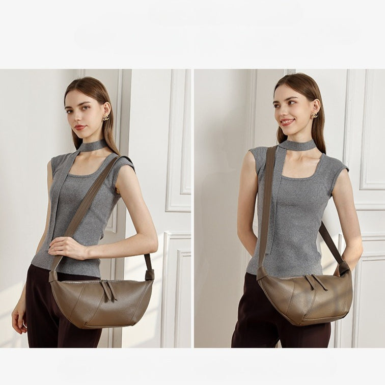Effortless Genuine Leather Crossbody Dumpling Bag