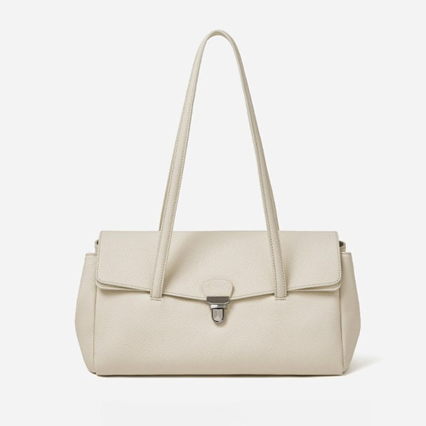 Sleek Pebbled Grain Texture Flap Genuine Leather Tote Clutch Bag