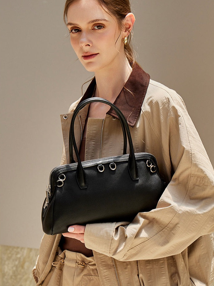 Defined Genuine Leather Boston Clutch Bag
