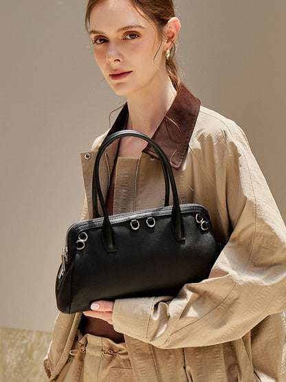 Defined Genuine Leather Boston Clutch Bag