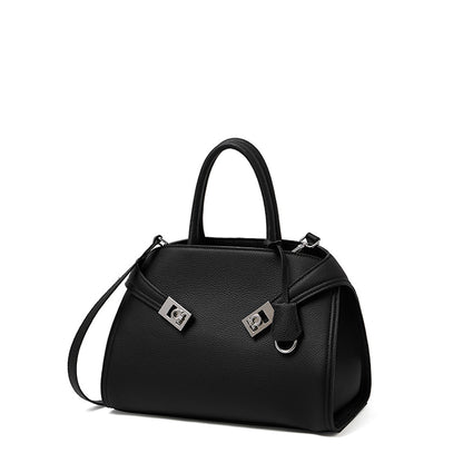 Borsa tote a tracolla di lusso retrò in vera pelle effetto litchi con doppia fibbia
