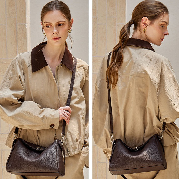 Nonchalant Lychee-Grain Genuine Leather Crossbody Hobo Bag