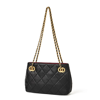 Mini sac pochette matelassé en cuir véritable mouton avec chaîne
