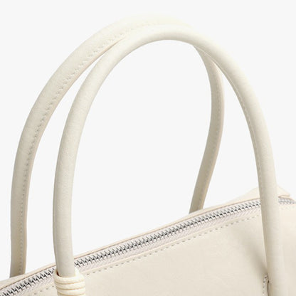 Minimalist Genuine Leather Boston Clutch Bag with Detachable Leather Tag Charm