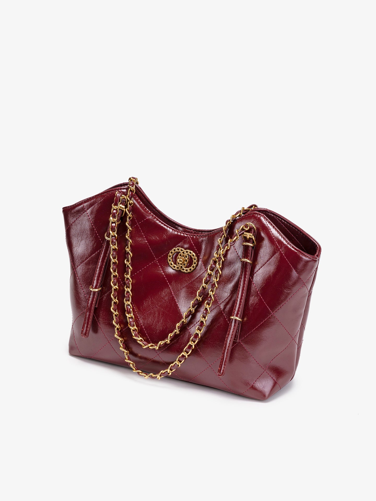 Sculpted Quilted Vegan Eco-Leather Chain Tote Bag