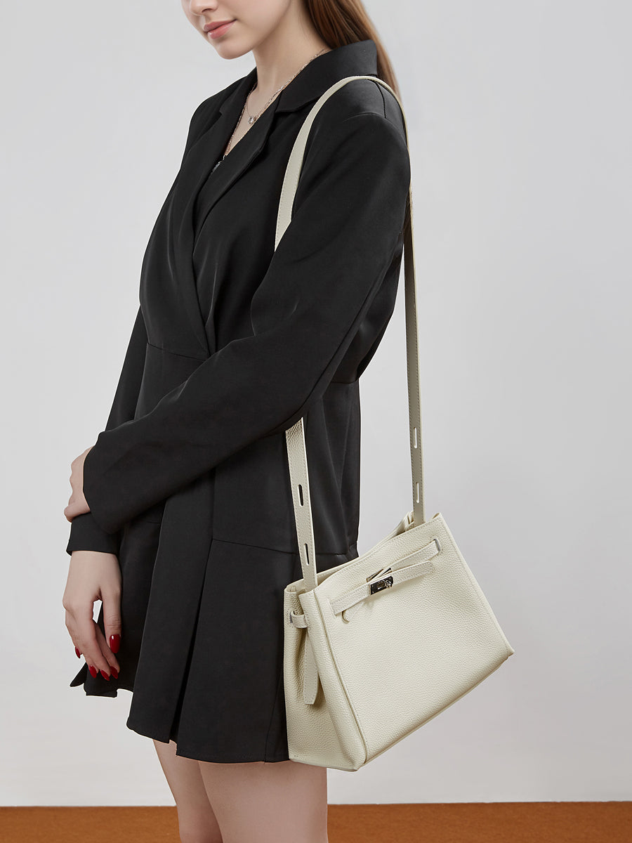 Ampia borsa tote a secchiello versatile in vera pelle Kelly sofisticata
