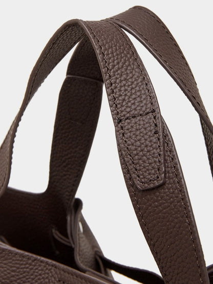 The Pebbled Genuine Leather Mini Bucket Tote Bag with Turn-Lock Closure