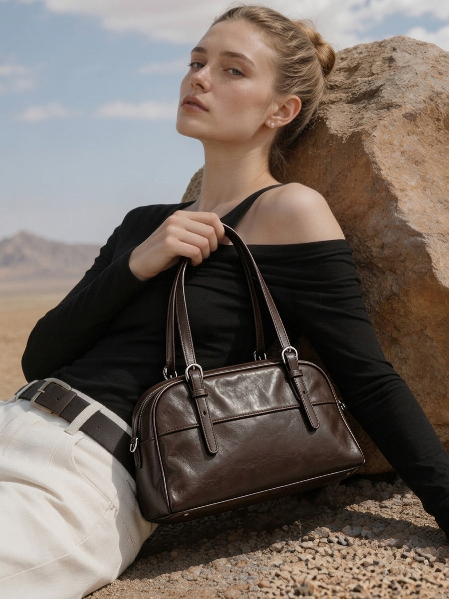 Mellow Rustic Genuine Leather Boston Clutch Bag