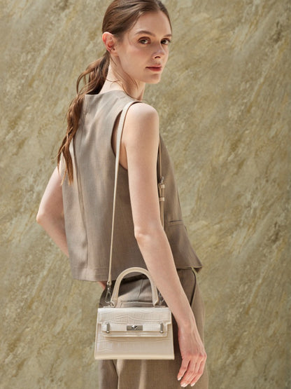 Minimalist Crocodile Pattern Handheld Genuine Leather Crossbody Bag