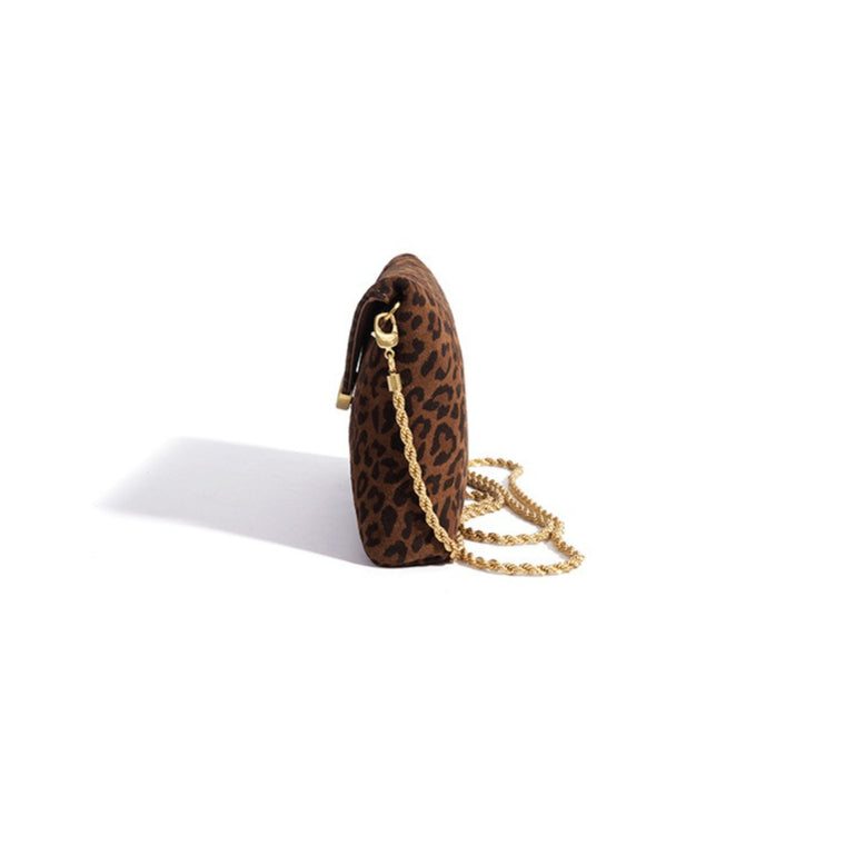 Retro Suede Genuine Leather Leopard Envelope Clutch Bag