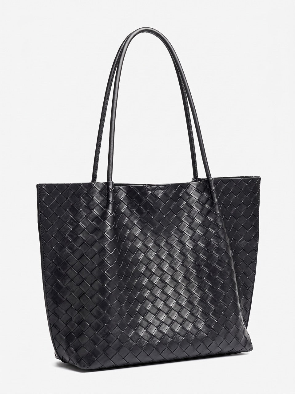 Minimalist Woven Genuine Leather Spacious Tote Clutch Bag