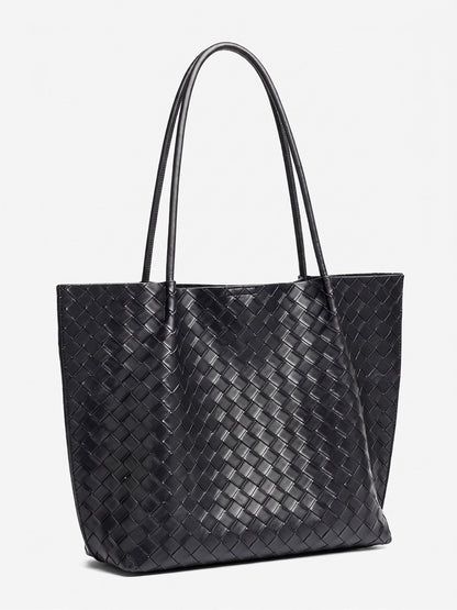 Minimalist Woven Genuine Leather Spacious Tote Clutch Bag