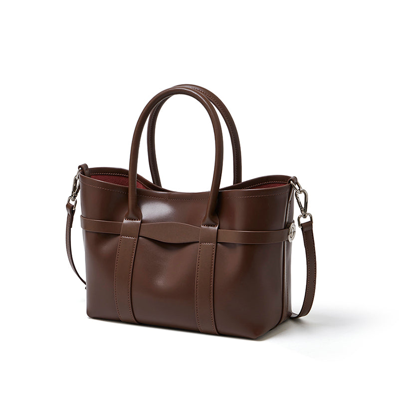 Ampia borsa tote a tracolla in pelle bovina semplice di lusso italiano