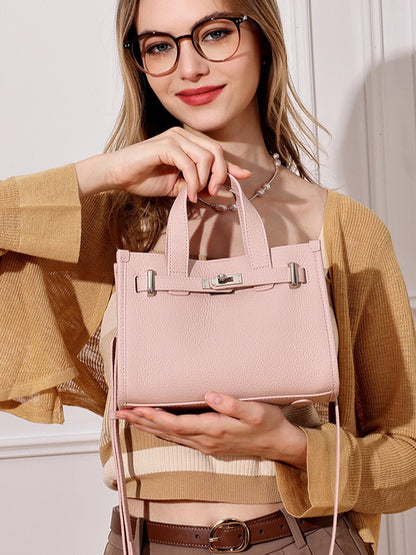Minimalist Pebbled Genuine Leather Kelly Clutch Bag with Metal Turn Lock