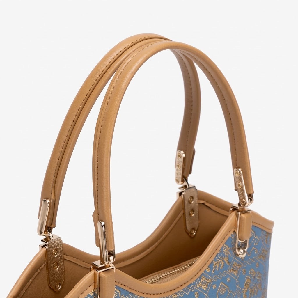 Refined Golden Elephant Motif Vegan Eco-Leather Bucket Clutch Bag