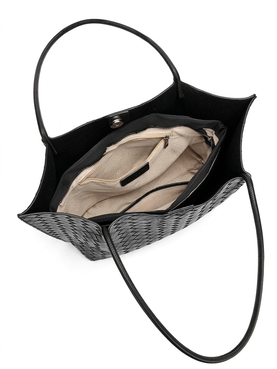Minimalist Woven Genuine Leather Spacious Tote Clutch Bag