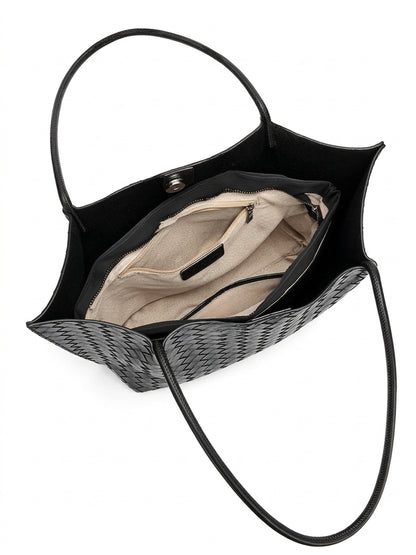 Minimalist Woven Genuine Leather Spacious Tote Clutch Bag