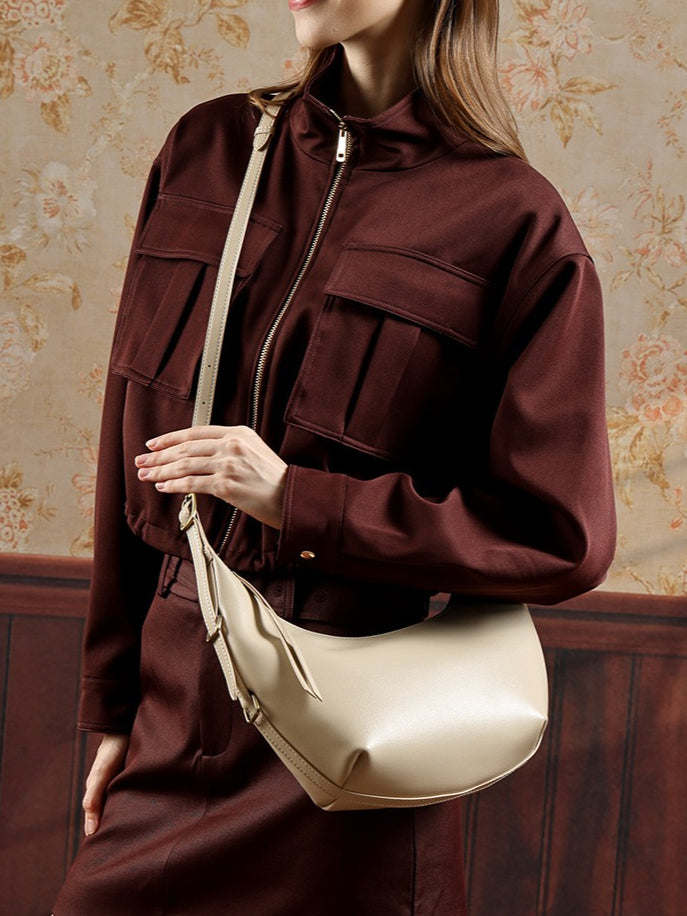 Niche Timeless Genuine Leather Dumping Bag With Unique Oil Waxed Patina