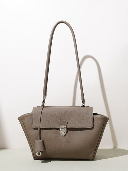 Quiet Luxe Pebbled Genuine Leather Winged Flap Tote Clutch Bag