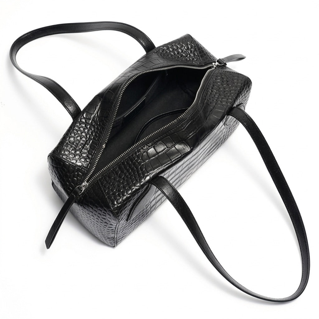 Sleek Luxe Croc Embossed Genuine Leather Bowling Clutch Bag