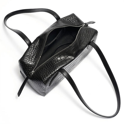 Sleek Luxe Croc Embossed Genuine Leather Bowling Clutch Bag