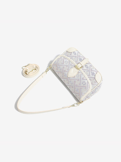 Vintage Jacquard Embroidery Vegan Eco-Leather Flap Clutch Bag