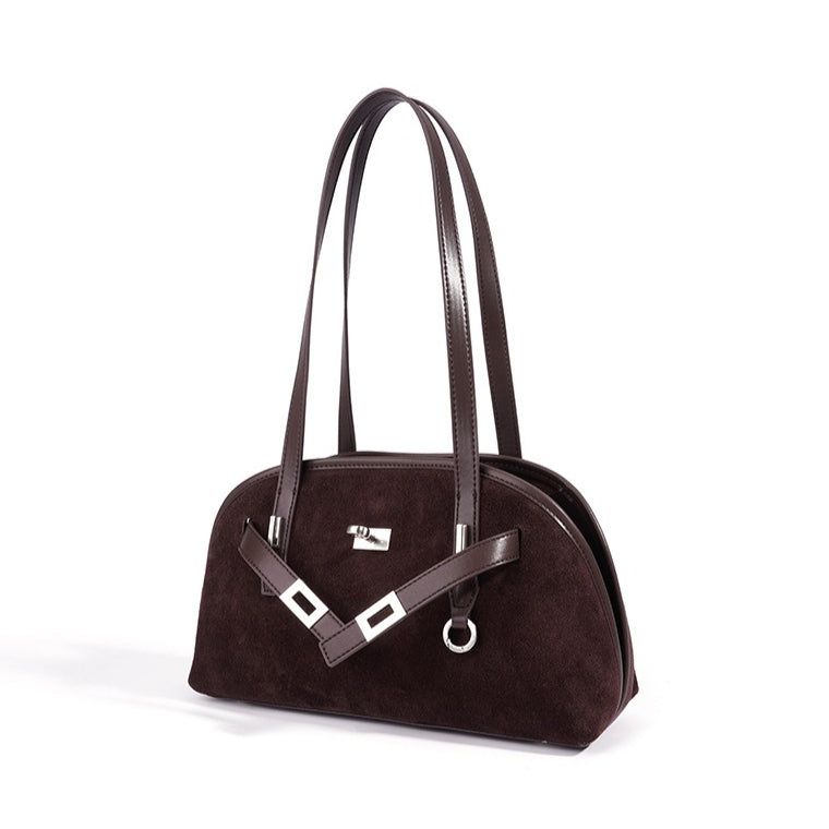 Sleek Soft Suede Genuine Leather Curved Clutch Bag
