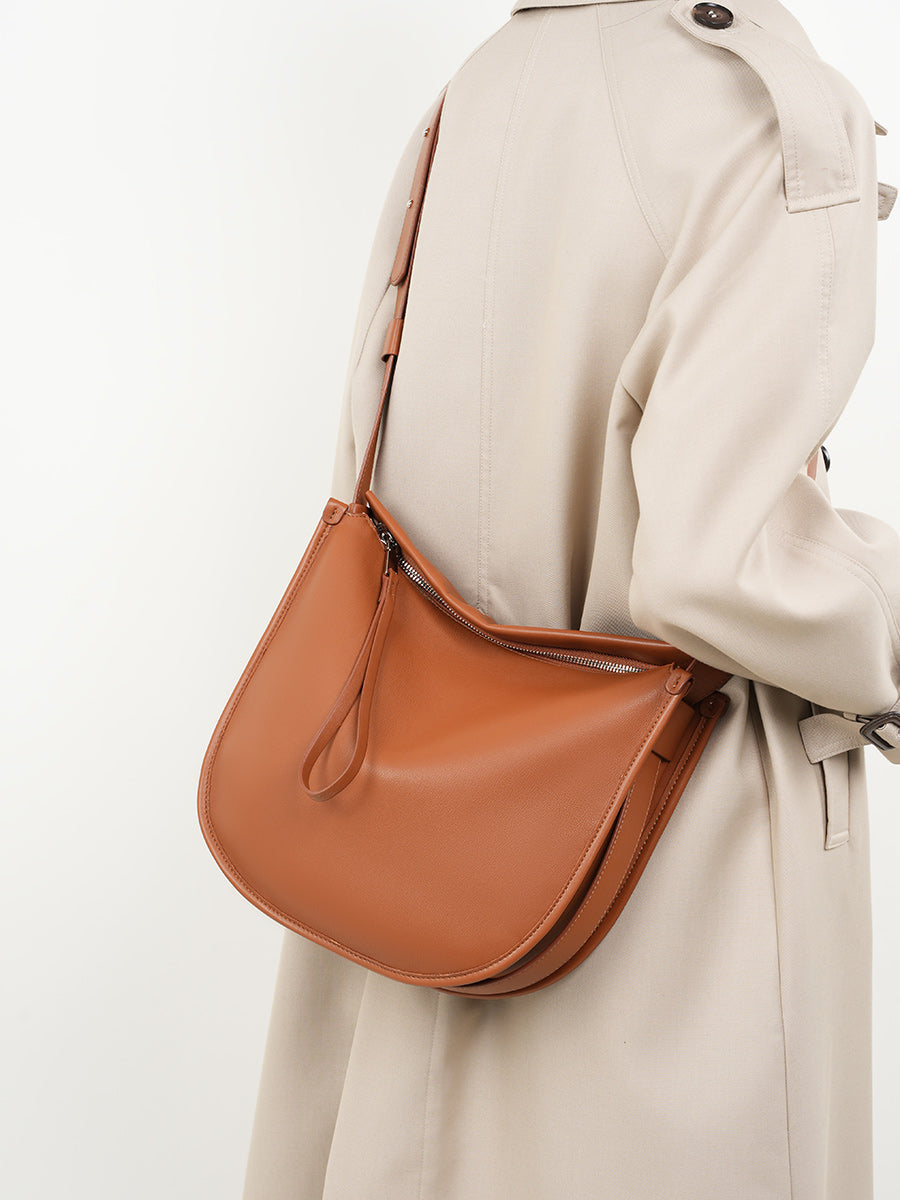 Borsa Tote Morbida in Vera Pelle da Donna in Stile Lazy Chic con Grande Capacità