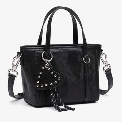 Sculpted Genuine Leather Mini Tote Crossbody Bag with Signature Heart Charm