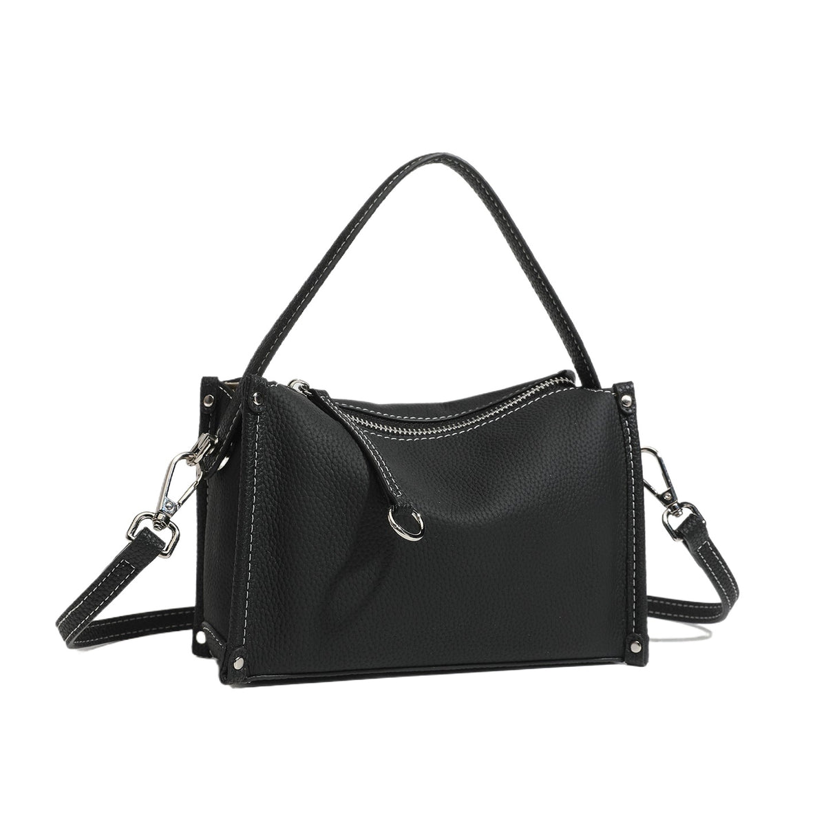 Pochette minimalista a tracolla in vera pelle martellata dalle linee essenziali
