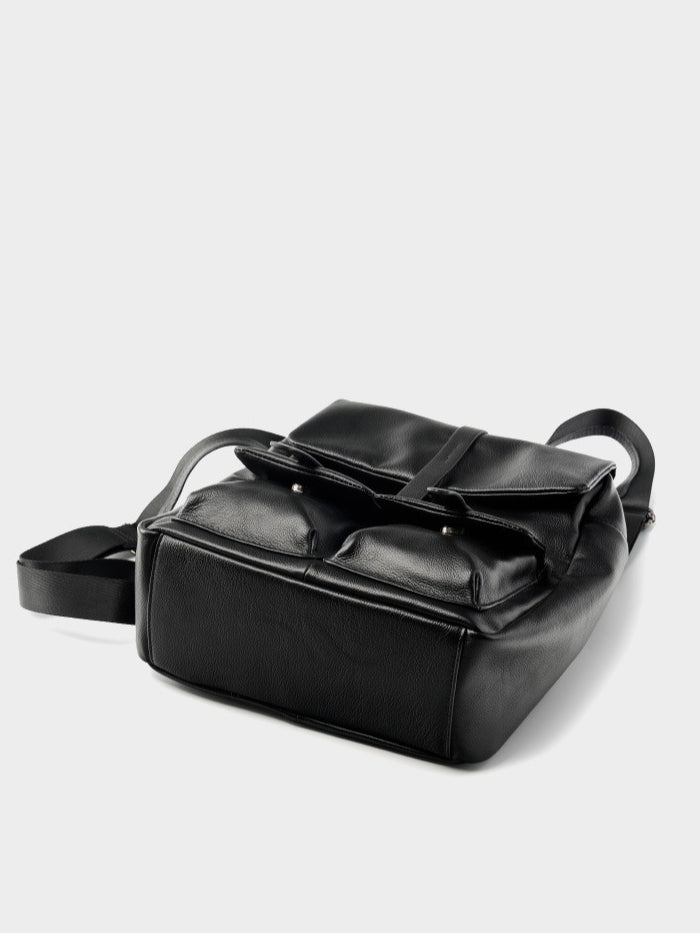 Minimalist Large Capacity Pebbled Genuine Leather Flap Backpack