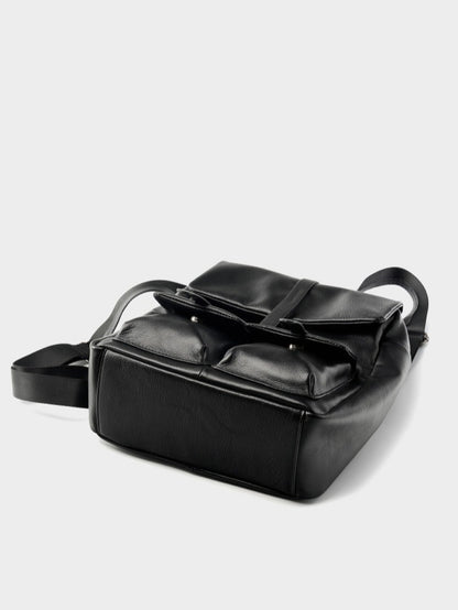 Minimalist Large Capacity Pebbled Genuine Leather Flap Backpack