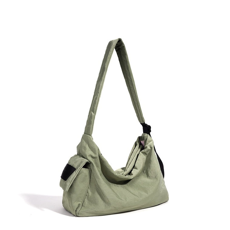 Minimalist Slouchy Nylon Shoulder Clutch Bag