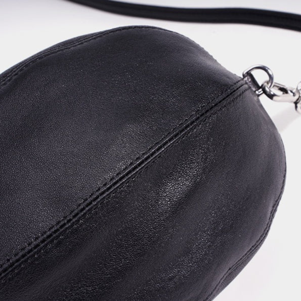 Modern Supple Genuine Sheepskin Leather Oval Rugby Clutch Bag
