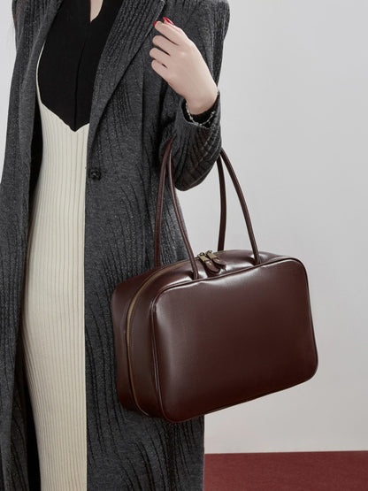 Women's Large Smooth Genuine Leather Bag - Versatile 2-Way Carry Office Work Tote